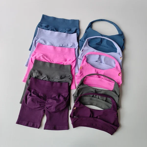 Ensemble sport femme sexy – Brassière licou dos nu et short taille haute, yoga, fitness, pilates 1