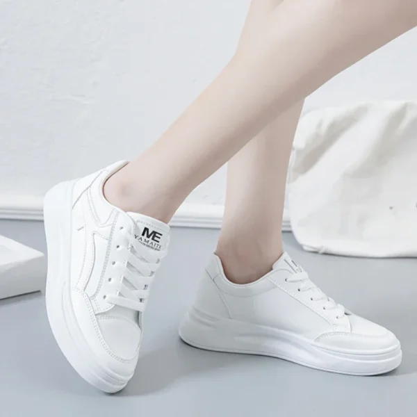 Chaussures de marche femme – Baskets en cuir PU à lacets, respirantes, style skate, jogging et plein air 3