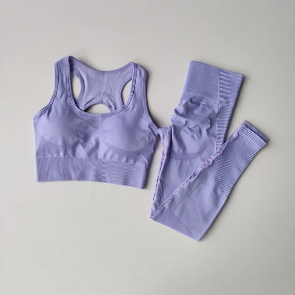 Ensemble sport femme 2 pièces – Brassière maintien et legging, yoga, fitness, course, dos nu 2