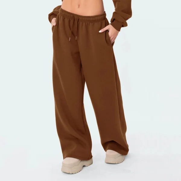 Pantalon jogger femme taille haute – Décontracté, jambe large, streetwear couleur unie 2