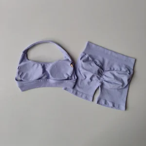 Ensemble sport femme sexy – Brassière licou dos nu et short taille haute, yoga, fitness, pilates 2