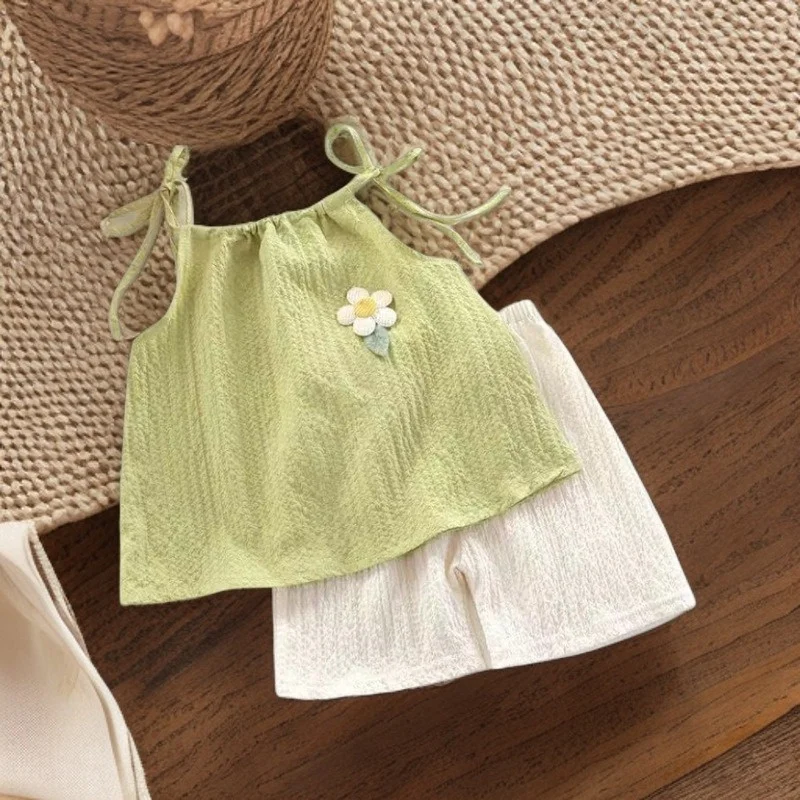 Ensemble été fille 2 pièces – Gilet et short à fleurs style coréen 3