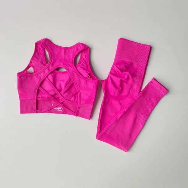 Ensemble sport femme 2 pièces – Brassière maintien et legging, yoga, fitness, course, dos nu 6