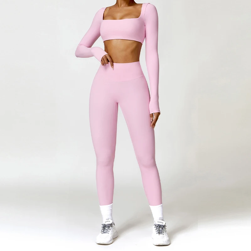 Ensemble sport femme à séchage rapide – Survêtement yoga 2 pièces, haut manches longues et pantalon, fitness et course 2