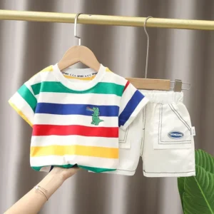 Ensemble été mère-enfant garçon – T-shirt manches courtes et short en coton 2