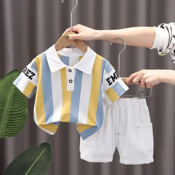 Ensemble été mère-enfant garçon – T-shirt manches courtes et short en coton 5