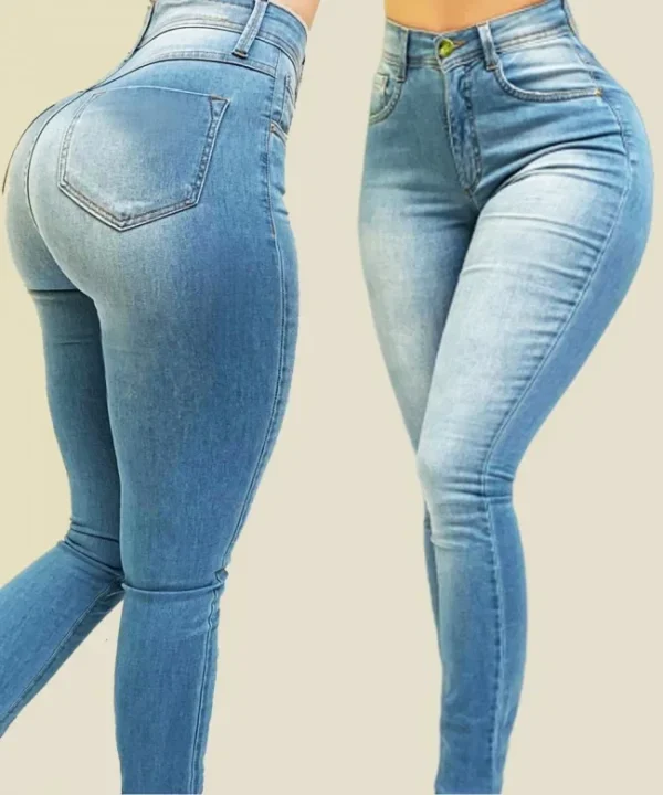 Jean femme taille haute – Denim uni, coupe slim, sculptant la silhouette 2
