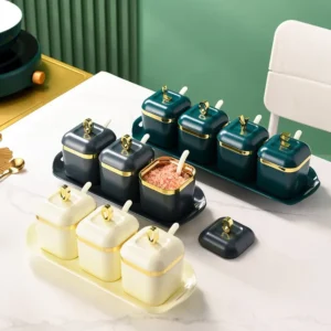 Boîte à Épices avec Couvercle – Sel, Poivre & Sucre, Support Organisateur 1