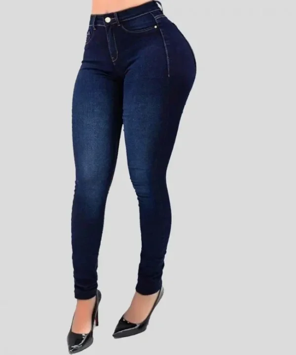 Jean femme taille haute – Denim uni, coupe slim, sculptant la silhouette 5