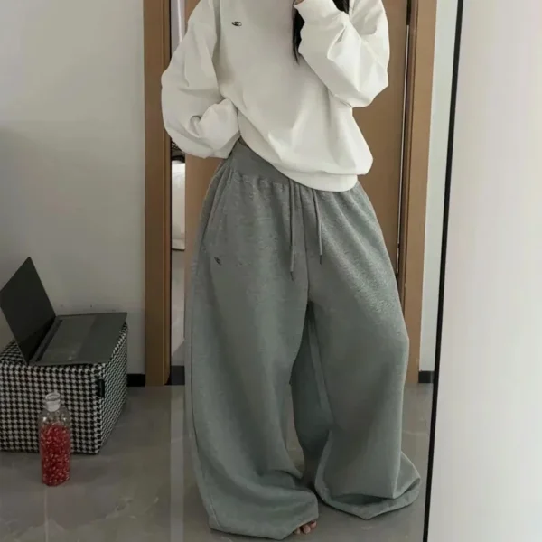 Pantalon de survêtement femme oversize noir – Streetwear coréen, taille haute, jogging décontracté 4