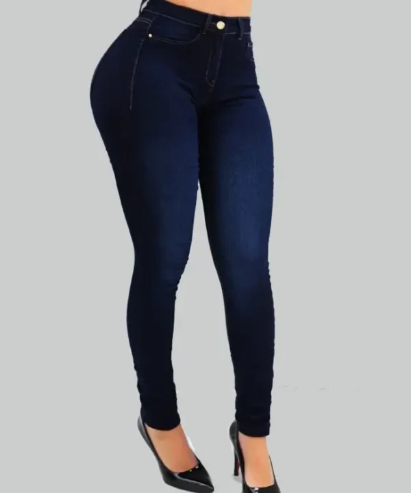 Jean femme taille haute – Denim uni, coupe slim, sculptant la silhouette 3