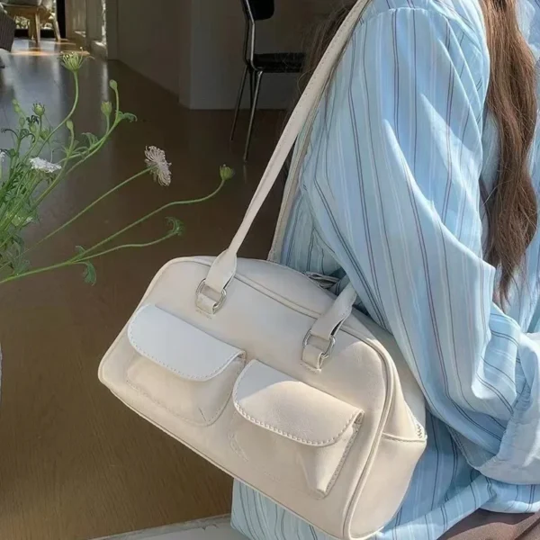 Sac à bandoulière femme vintage – Fourre-tout cuir PU bordeaux, grand sac à main élégant 4