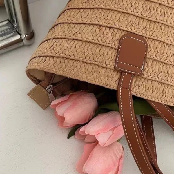 Sac à bandoulière femme grande capacité – Panier tissé paille été, sac de plage chic Bali 3