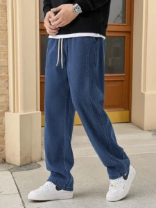 Jean Baggy Homme – Style Coréen à Taille Élastique – 4 Poches 1