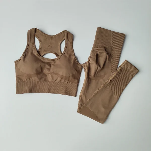 Ensemble sport femme 2 pièces – Brassière maintien et legging, yoga, fitness, course, dos nu 3