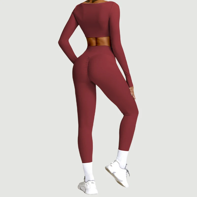 Ensemble sport femme à séchage rapide – Survêtement yoga 2 pièces, haut manches longues et pantalon, fitness et course 3