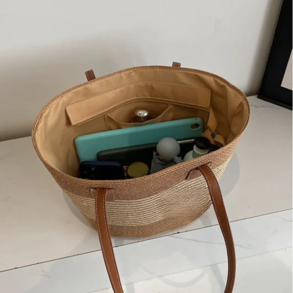 Sac à bandoulière femme grande capacité – Panier tissé paille été, sac de plage chic Bali 5