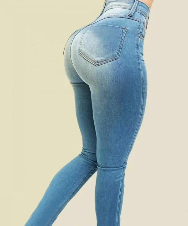 Jean femme taille haute – Denim uni, coupe slim, sculptant la silhouette 6