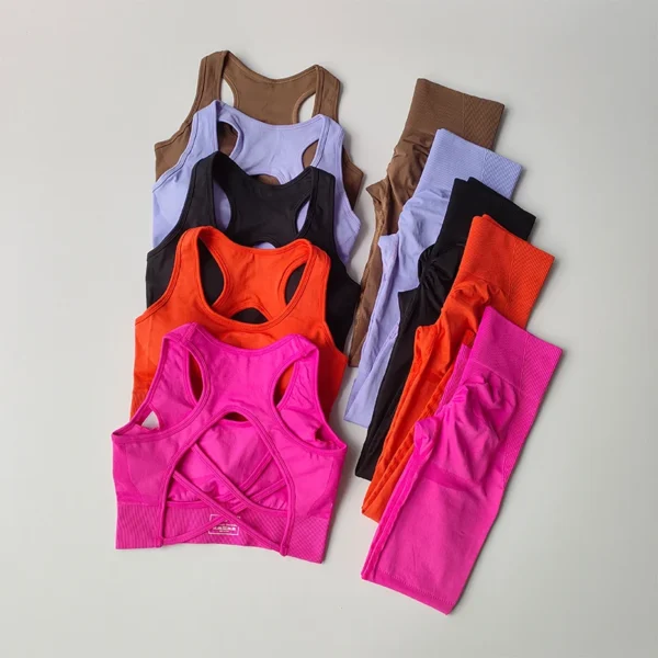 Ensemble sport femme 2 pièces – Brassière maintien et legging, yoga, fitness, course, dos nu 1