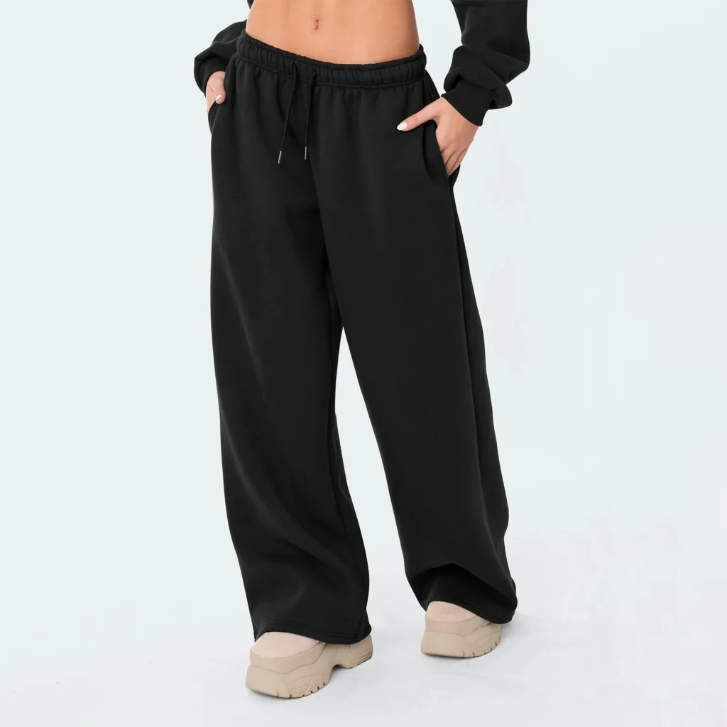 Pantalon jogger femme taille haute – Décontracté, jambe large, streetwear couleur unie 1