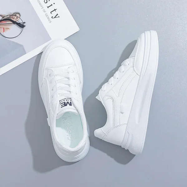 Chaussures de marche femme – Baskets en cuir PU à lacets, respirantes, style skate, jogging et plein air 4