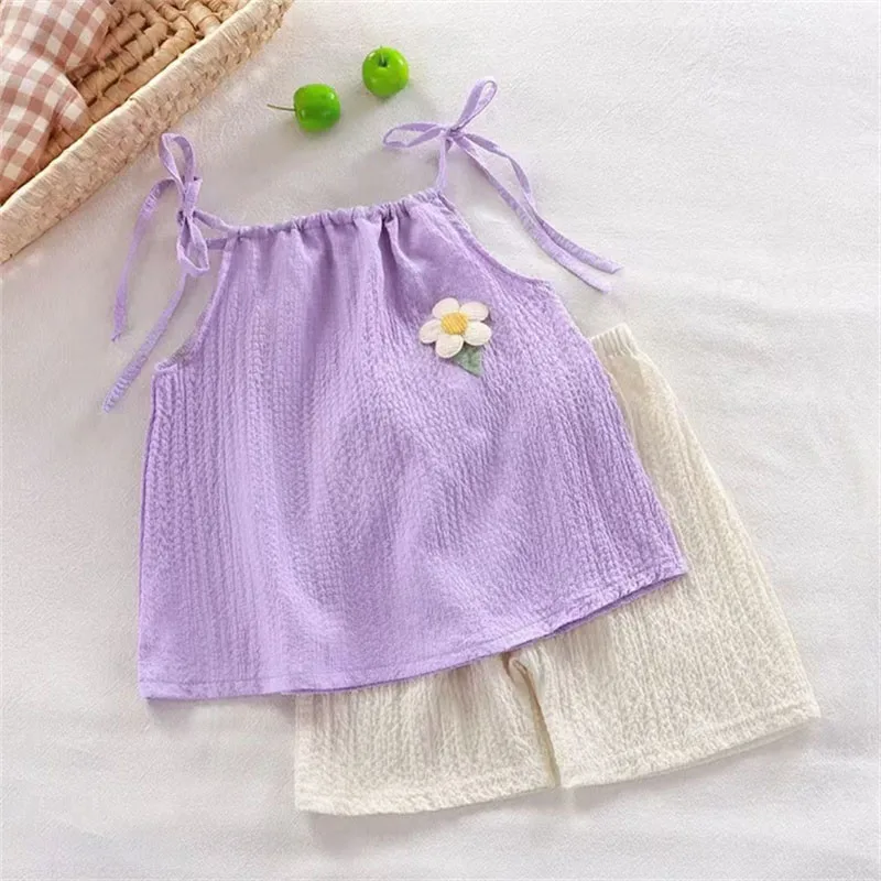 Ensemble été fille 2 pièces – Gilet et short à fleurs style coréen 4