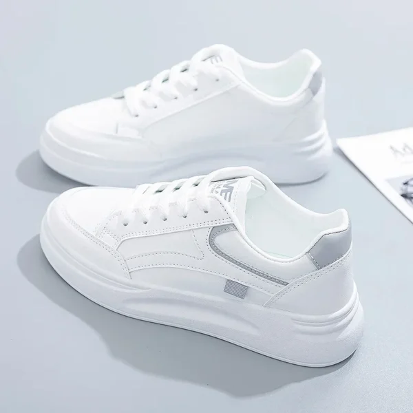 Chaussures de marche femme – Baskets en cuir PU à lacets, respirantes, style skate, jogging et plein air 1