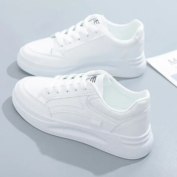 Chaussures de marche femme – Baskets en cuir PU à lacets, respirantes, style skate, jogging et plein air 2