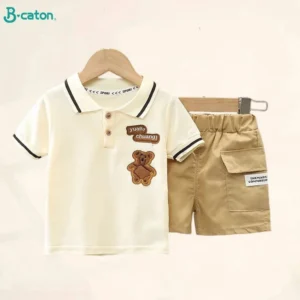 Ensemble été mère-enfant garçon – T-shirt manches courtes et short en coton 1