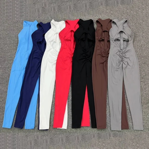 Combinaison sport femme 2025 – Une pièce décolleté V, legging scrunch, yoga, fitness et gym 5