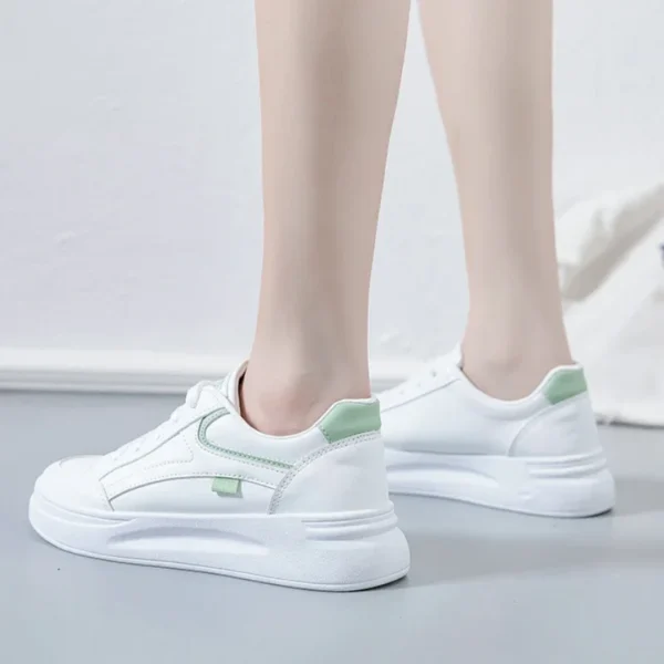 Chaussures de marche femme – Baskets en cuir PU à lacets, respirantes, style skate, jogging et plein air 5