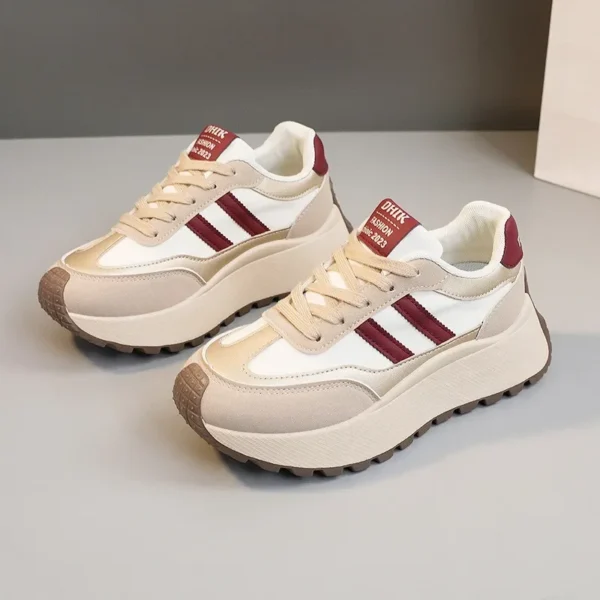 Chaussures femme printemps/été 2025 – Baskets décontractées en cuir patchwork à semelle épaisse 3