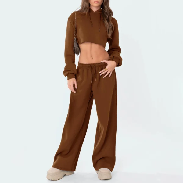 Pantalon jogger femme taille haute – Décontracté, jambe large, streetwear couleur unie 3
