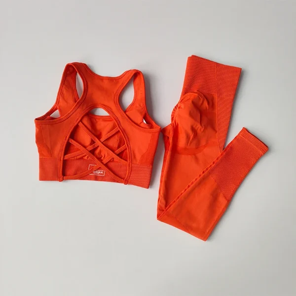 Ensemble sport femme 2 pièces – Brassière maintien et legging, yoga, fitness, course, dos nu 5