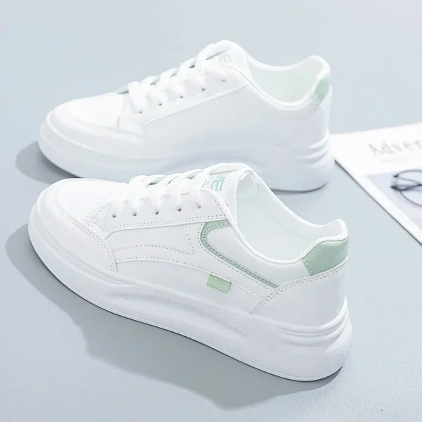 Chaussures de marche femme – Baskets en cuir PU à lacets, respirantes, style skate, jogging et plein air 6