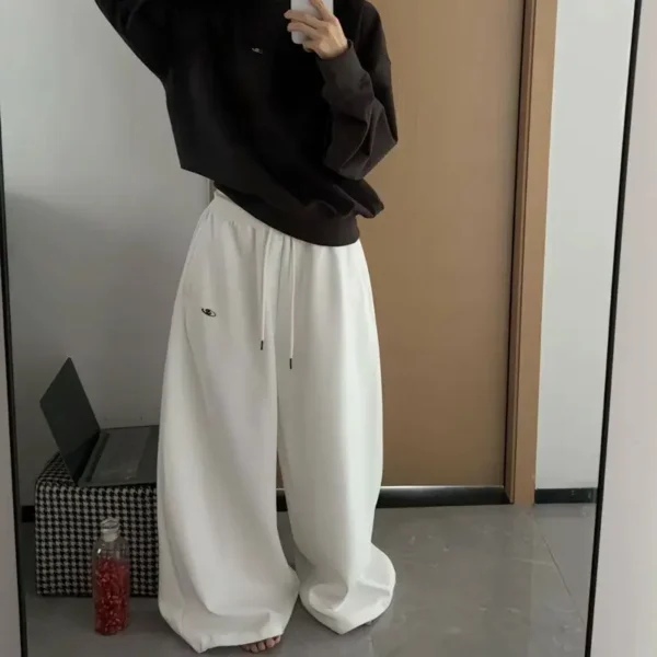 Pantalon de survêtement femme oversize noir – Streetwear coréen, taille haute, jogging décontracté 5