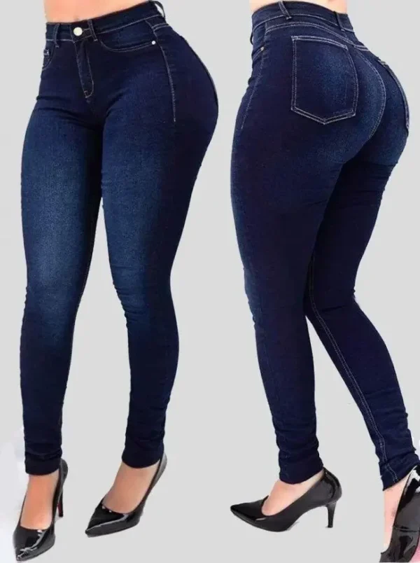 Jean femme taille haute – Denim uni, coupe slim, sculptant la silhouette 1
