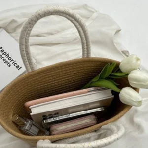 Sac tissé Simple sac à main en paille plié diagonale vacances corde de coton sac fourre-tout de transport pour les femmes 2