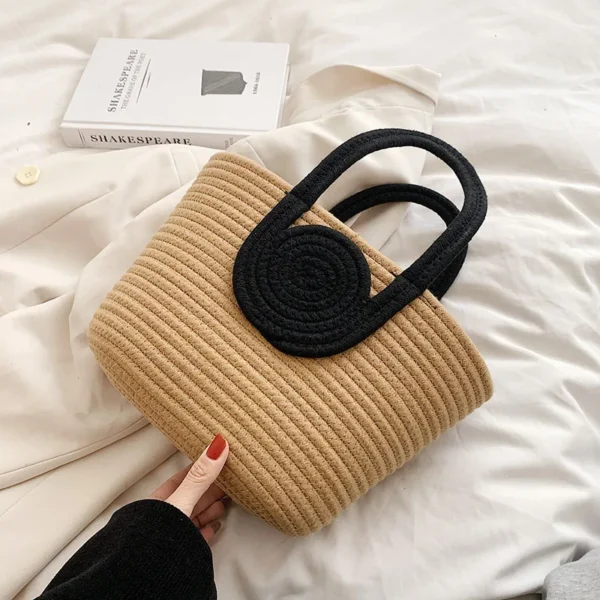 Sac tissé Simple sac à main en paille plié diagonale vacances corde de coton sac fourre-tout de transport pour les femmes 4