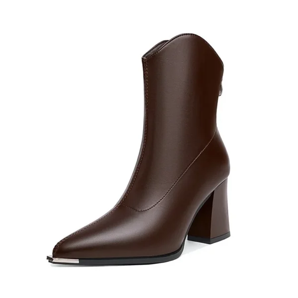 Femmes bottes en cuir de luxe pointu marque orteil Chelsea bottines à la mode talons hauts fermeture éclair Goth pompes chaussures bottes pour femmes françaises 6