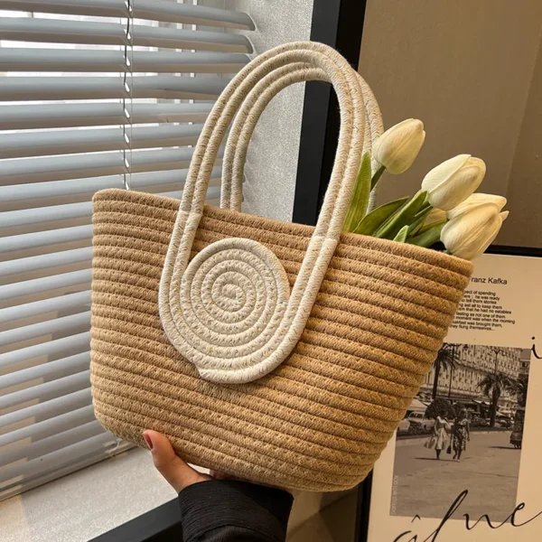 Sac tissé Simple sac à main en paille plié diagonale vacances corde de coton sac fourre-tout de transport pour les femmes 5
